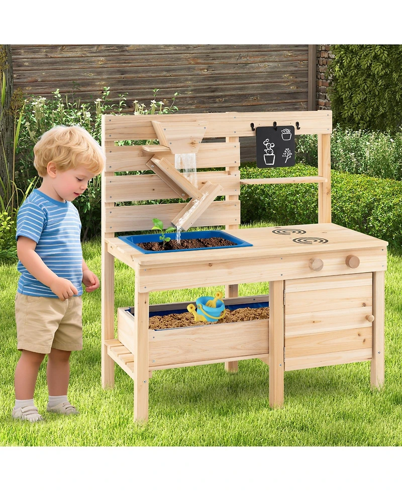 Hongge Outdoor Wooden Play Kitchen with Detachable Sandbox and Sink
