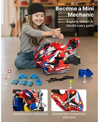 Mecale Motorcycle Engine Toy – 25 Pcs Mechanic Set with Lights & Sounds, Removable Parts, Simulated Riding, Workshop Toy for Kids 3+ Toy