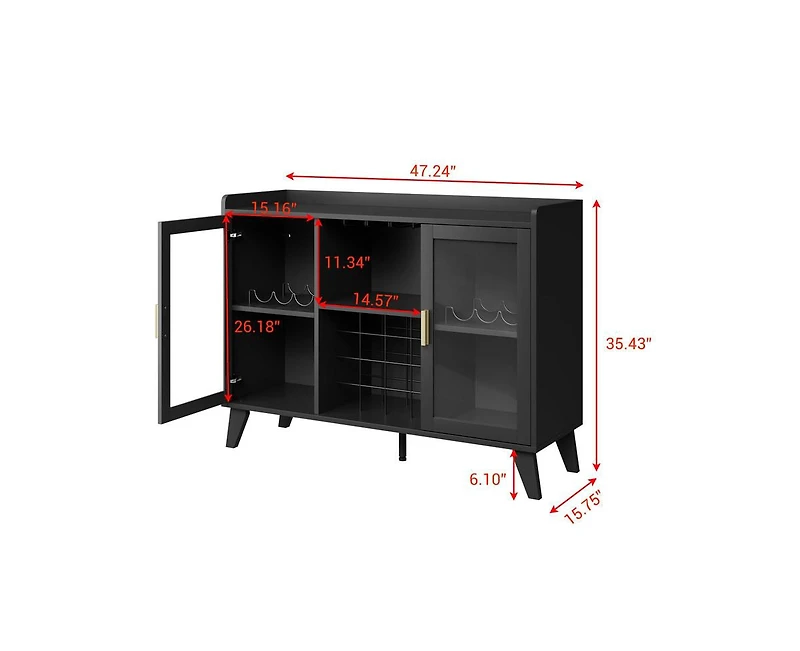 gaomon Farmhouse Wine Bar Cabinet With Led Lights, Home Coffee Bar Cabinet With Wine Racks and Glass Holders