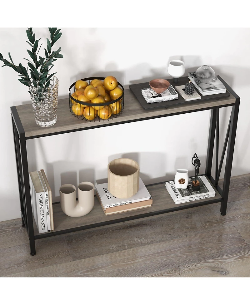 Gaomon 2 Tier Farmhouse Entryway Console Tables w/Storage Shelf, Narrow Console Tables for Entryway Living Room Hall Foyer Furniture