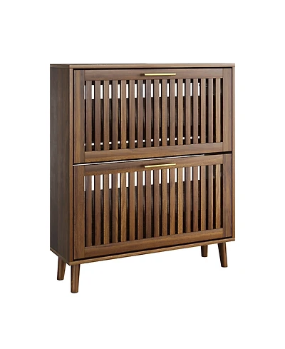 Casainc Medieval Modern Walnut Shoe Storage Cabinet With 2 Flip Drawers and Fence Design
