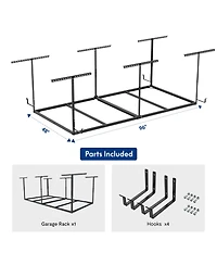 Fleximounts Ohk Frame-Only Ohk Series Ceiling Mounted Overhead Garage Storage Rack, Black — 48" X 96"