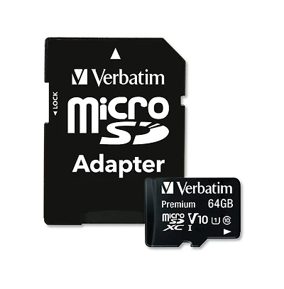 Verbatim 44084 64GB Uhs-i V10 U1 Class 10 Premium microSDXC Memory Card with Adapter Up to 90MB/s Read Speed