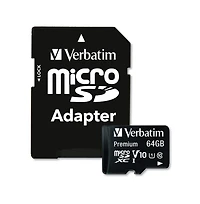 Verbatim 44084 64GB Uhs-i V10 U1 Class 10 Premium microSDXC Memory Card with Adapter Up to 90MB/s Read Speed