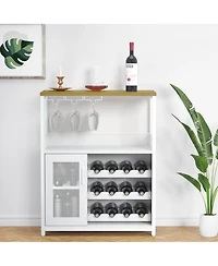 Gaomon Wine Bar Cabinet with Drawer, Shelves, Glass Holder, and Mesh Door, Small Sideboard for Liquor and Glasses