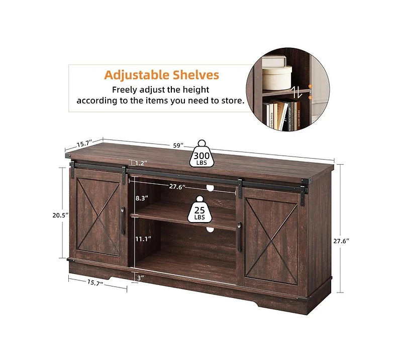 Gaomon Tv Stand for 65 Inch Tv, Entertainment Center with Storage and Sliding Barn Doors