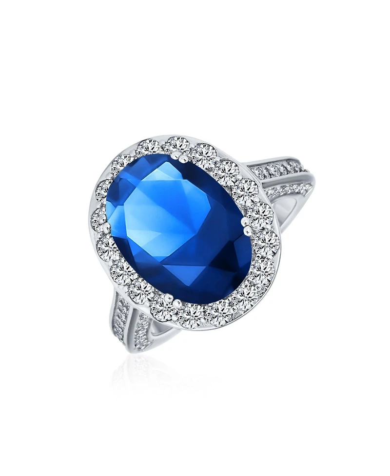 Bling Jewelry Estate 6CT Oval Halo Cz Promise Cocktail Ring Sterling Silver Pave Side Stones