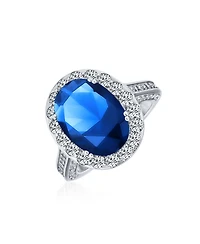 Bling Jewelry Estate 6CT Oval Halo Cz Cubic Zirconia Promise Cocktail Ring Sterling Silver Pave Side Stones