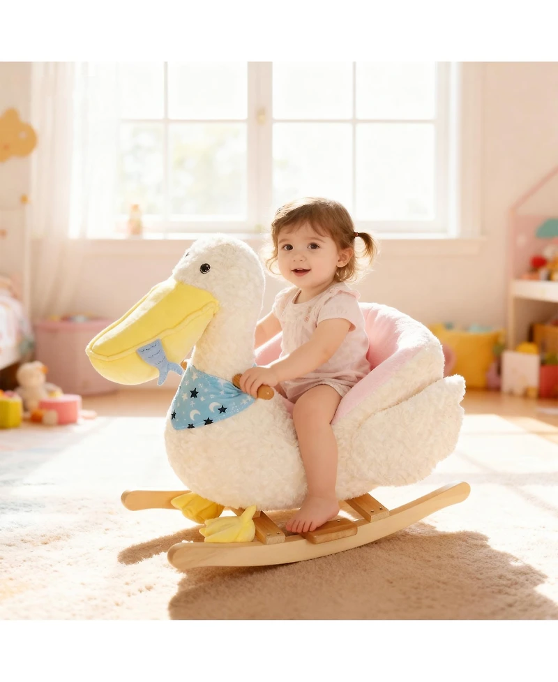 Qaba Pelican Baby Rocking Horse, Plush Stuffed Animal Rocker for Toddlers