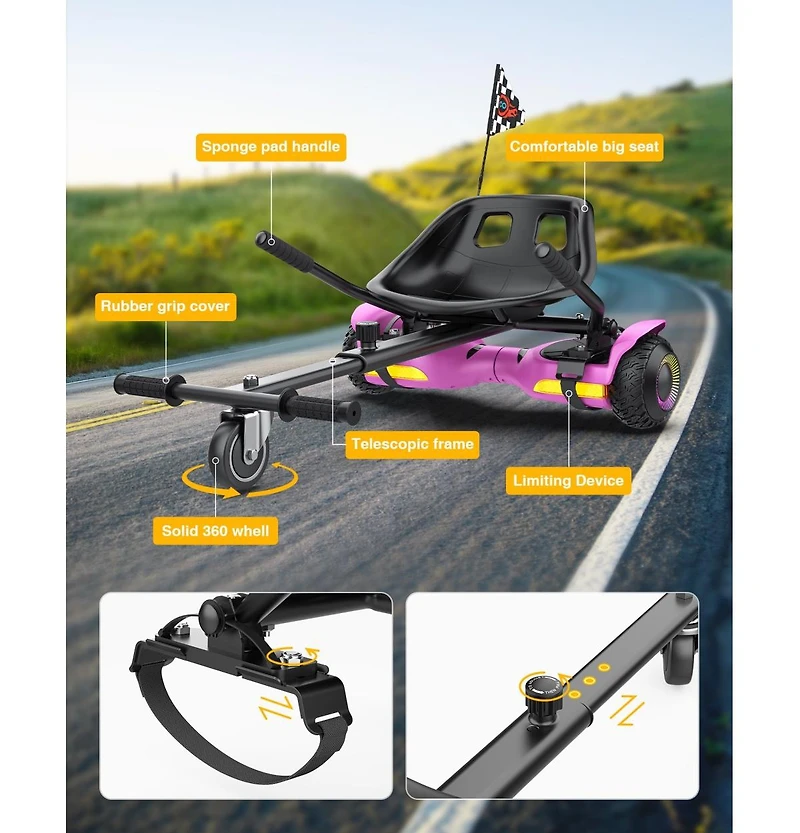 Everyfun K1+G13 Balancing Scooter with Seat Attachment for Kids or Adults with Adjustable Length, Fits 6.5" 8" 10" ,360°Swivel Wheel