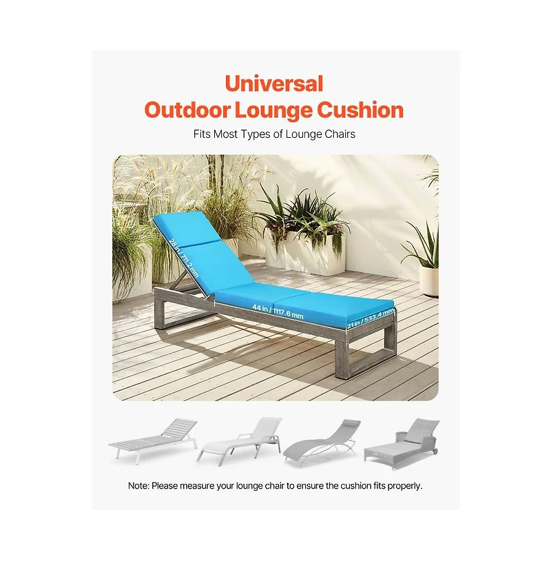 Slickblue Waterproof Chaise Lounge Chair Cushions Set of 2 for Patio.