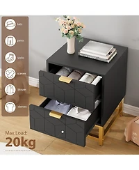 gaomon 2 Drawer Dresser, Modern Small Nightstand with Gold Handles, Wood Storage Cabinet for Bedroom, Nursery, Entryway