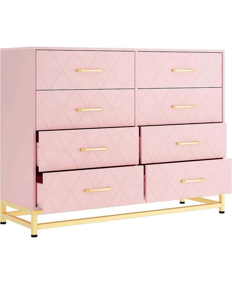 Pink 8-Drawer Dresser for Bedroom & Closet | Garvee Tall Chest with Soft-Close Glides, Anti-Tip Kit