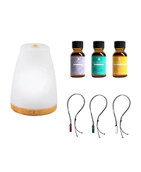 Pursonic Zen Luxury Wellness Bundle: Trinity Gemstone Necklace Set, Ultrasonic Aroma Diffuser & Essential Oils Trio