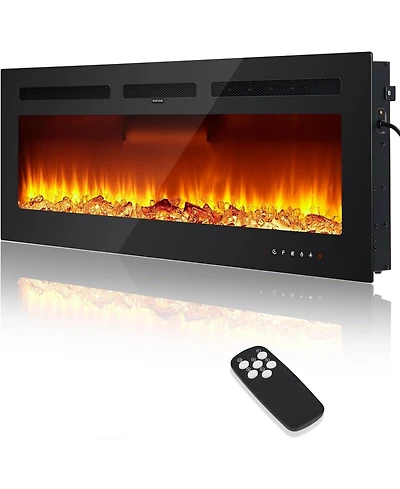 Gaomon 60" In-Wall Electric Fireplace, 12 Flame Colors, 900/1800W Heater, Timer, Adjustable Brightness, Log & Crystals