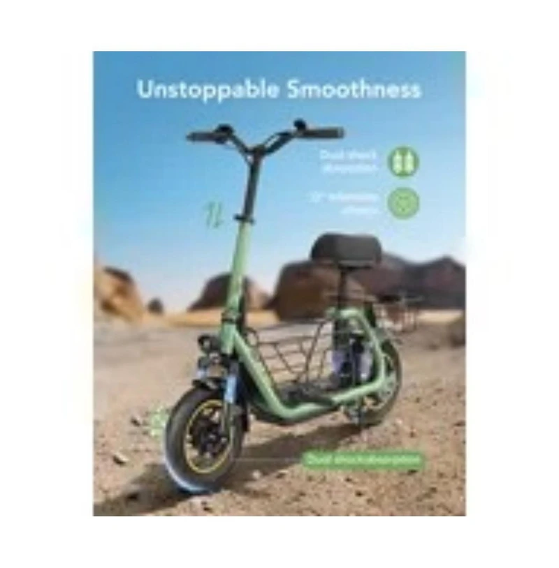 Everyfun 550W Electric Scooter with Seat for Adult, 12 inch Commuter Electric Scooter with Dual Shock Absorbers and Double Baskets