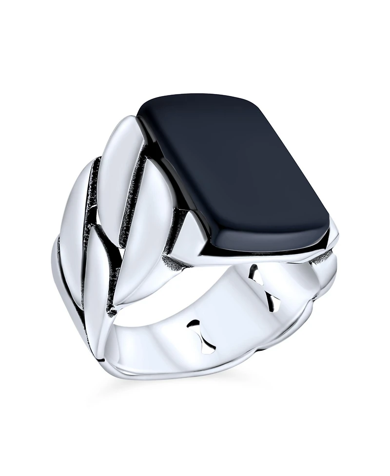 Bling Jewelry Black Onyx Signet Statement Ring Braided Cable Wide Link Band Sterling Silver