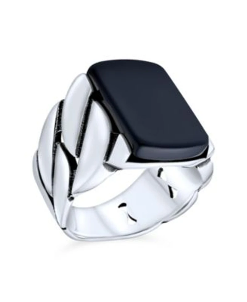 Bling Jewelry Black Onyx Signet Statement Ring Braided Cable Wide Link Band Sterling Silver