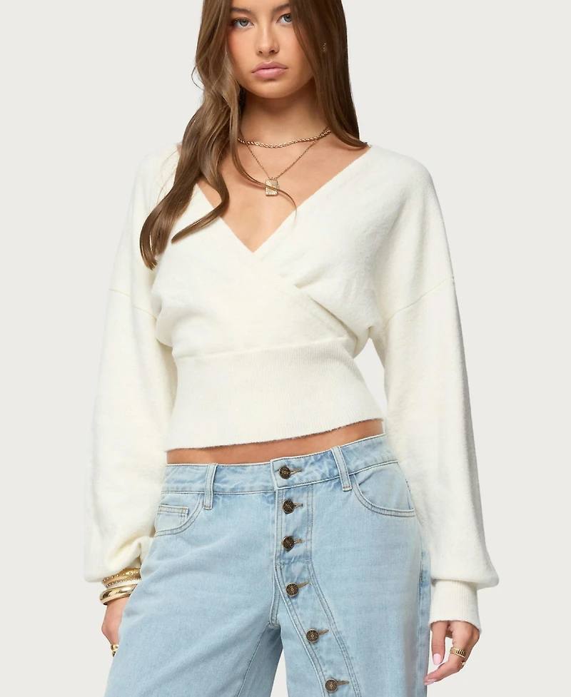 Edikted Women's Lillia V Neck Wrap Sweater