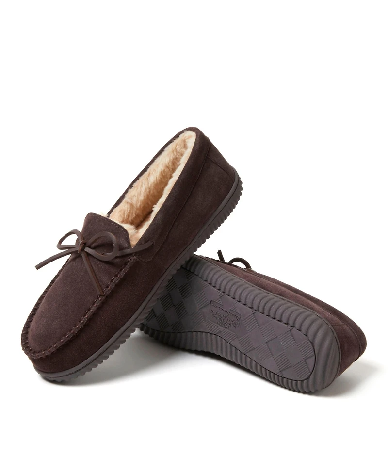 Dearfoams Men's Douglas Genuine Suede Moccasin House Shoe Slipper