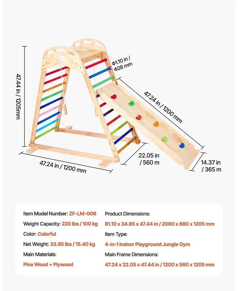 Sugift 4-in-1 Wooden Jungle Gym with Climbing Wall, Slide & Montessori-Style Design