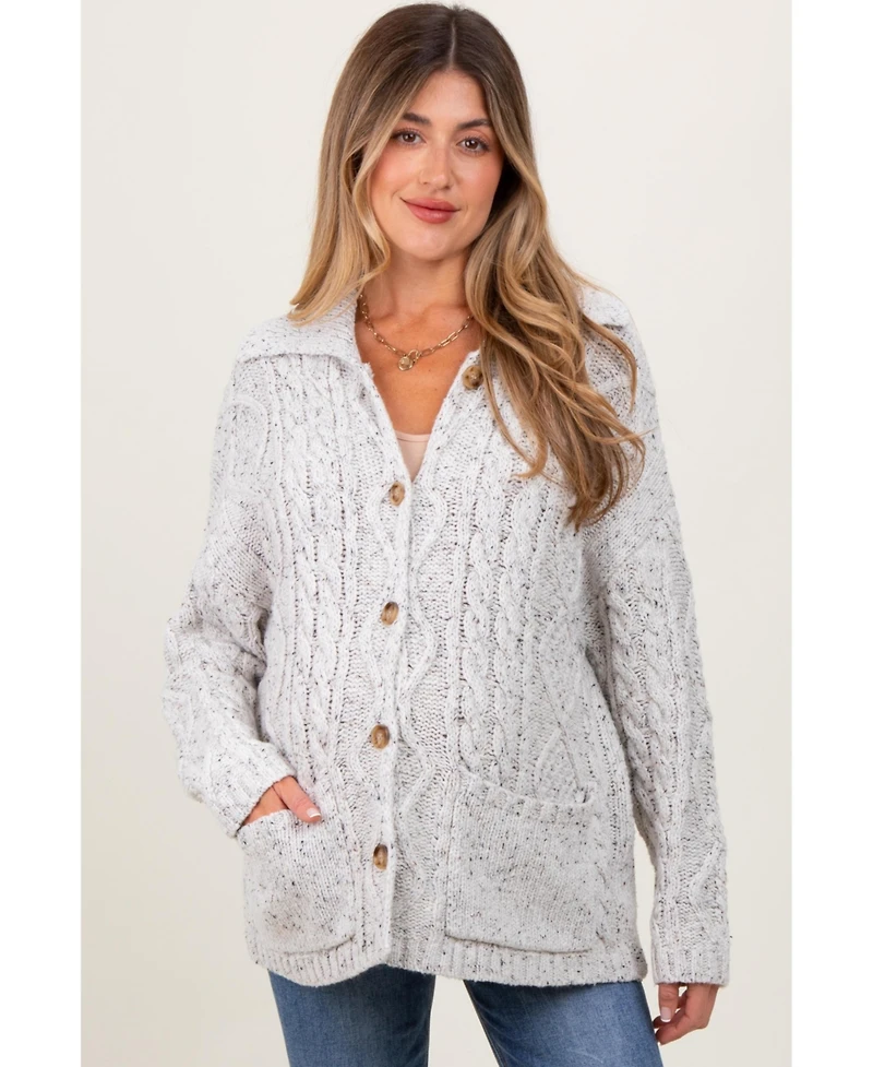 Pinkblush Maternity Cable Knit Collared Button-Up Cardigan Sweater