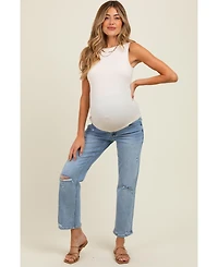 Pinkblush Maternity Light Blue Distressed Open Knee Ankle Straight Leg Jeans