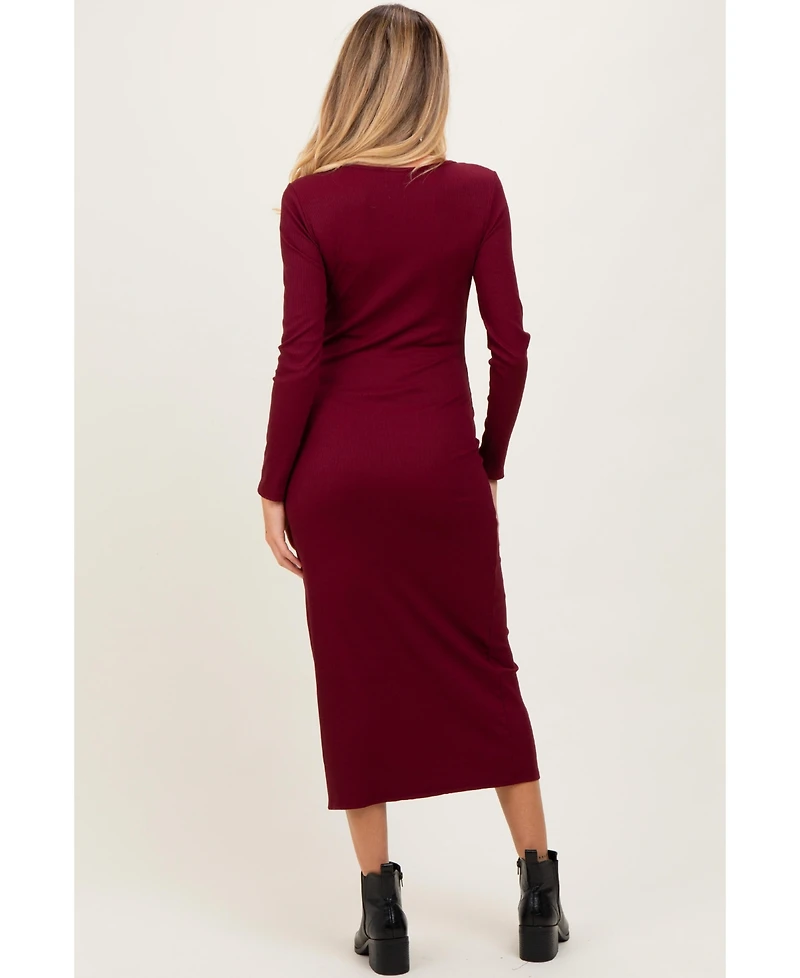 Pinkblush Maternity Burgundy Scoop Neck Long Sleeve Midi Dress