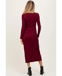 Pinkblush Maternity Burgundy Scoop Neck Long Sleeve Midi Dress