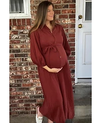 Pinkblush Maternity Blue Gauze Belted Shirt Midi Dress