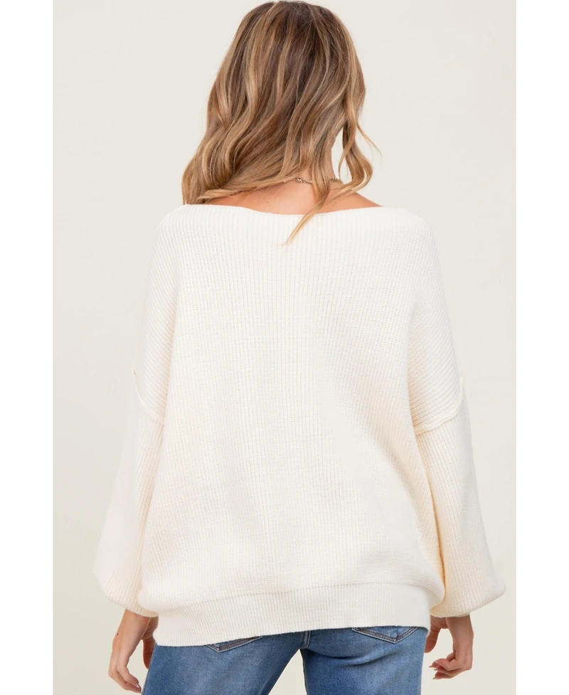 Pinkblush Maternity Cream Balloon Sleeve Boat Neck Knit Sweater