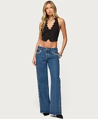 Edikted Women's Iridescent Button Low Rise Baggy Jeans