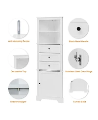 Casainc 68.9"H Triangle Tall Cabinet with 3 Drawers and Adjustable Shelves for Bathroom/Living Room