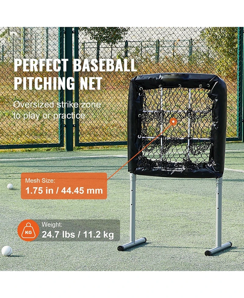 Mecale 9-Hole Baseball Pitching Net, 28''×27'' Training Target with Adjustable Strike Zone and Stakes