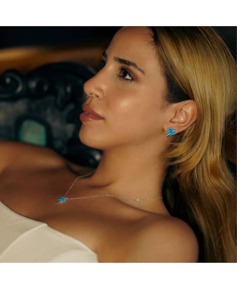 Spero London Women's Blue Opal Four Leaf Clover Sterling Silver Necklace