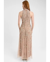 Beauut Women's Embellished Sequin Beaded Maxi Dress With High Neckline Sleeveless Design