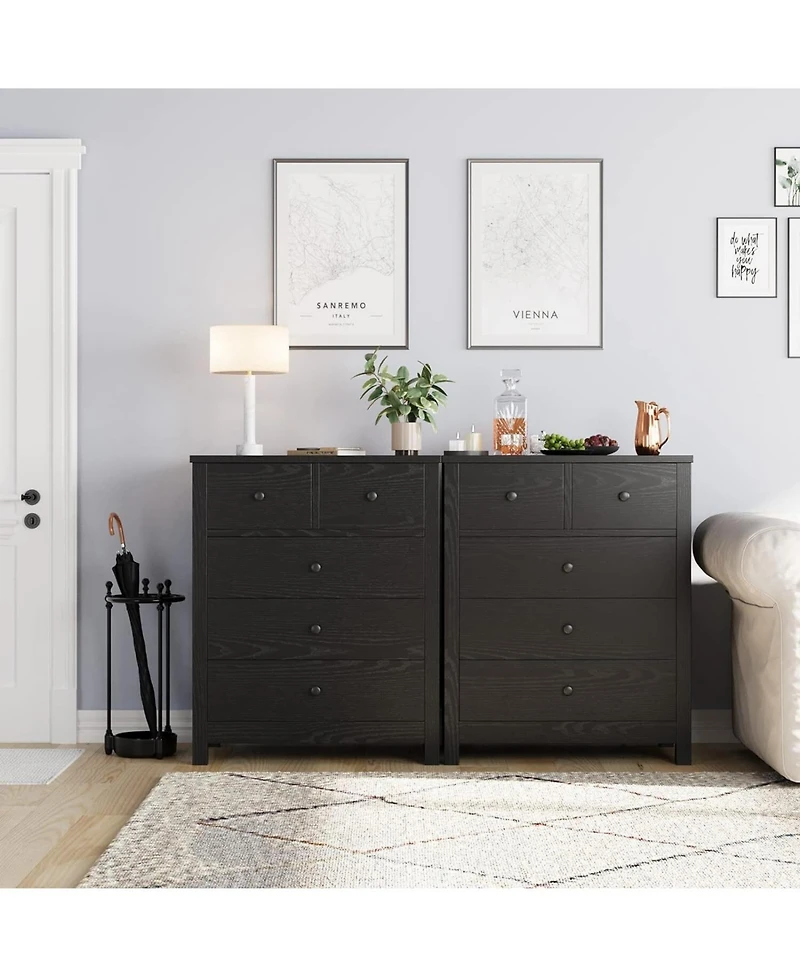 gaomon 5 Drawer Dresser, Wooden Chest of Drawers, Modern Storage Tower with Metal Handles