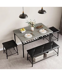 Gaomon Dining Table Set for 4 with Benche/Stools Kitchen Table Set with Storage Shelves Dining Table Set