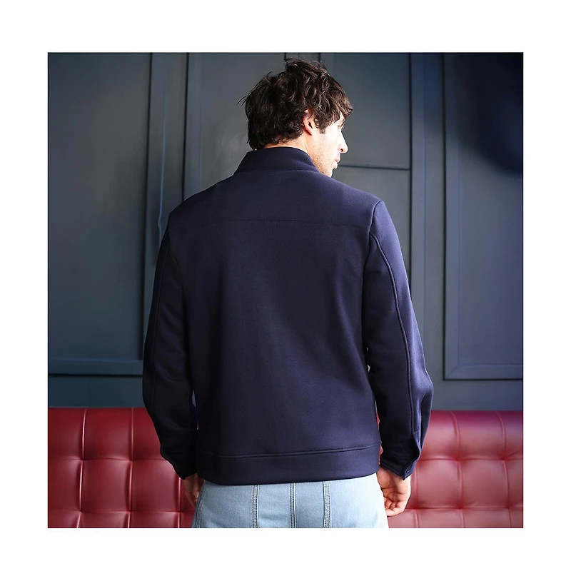 Campus Sutra Men's Navy Blue Panel-Stitch Knit Sweatshirt