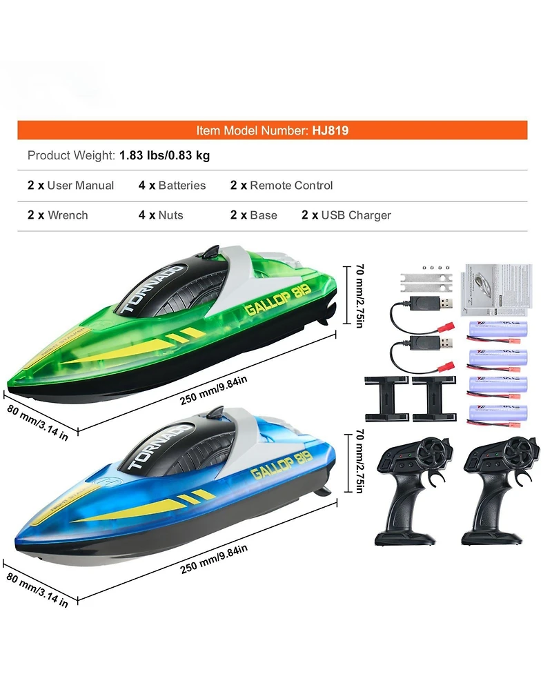 Hongge Remote Control Speed Boat for Kids with Dual Motors and Long Battery Life