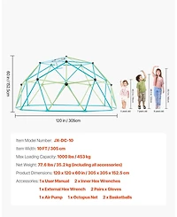 Mecale Climbing Dome, 10 ft Geometric Dome Climber with Octopus Net and 2 Basketballs, 1000 lb Capacity