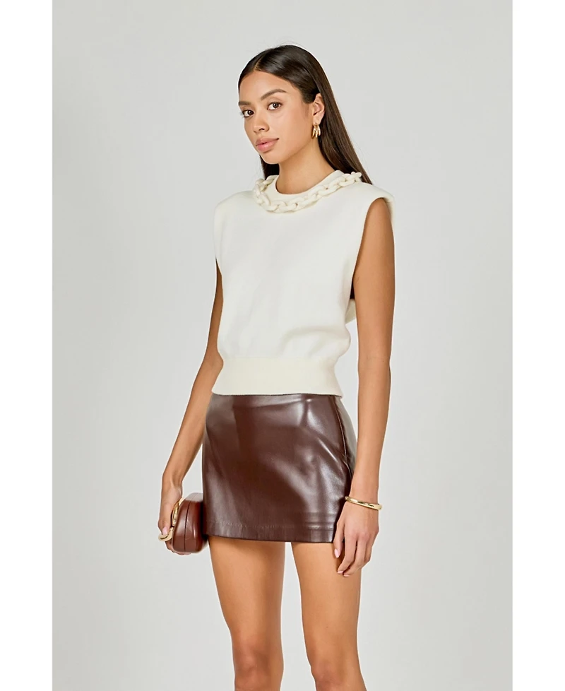 endless rose Women's knitted chain detail sleeveless top