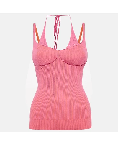 Pre-Owned Jacquemus Women's Pink/orange Rib Knit La Maille Valensole Tank Top