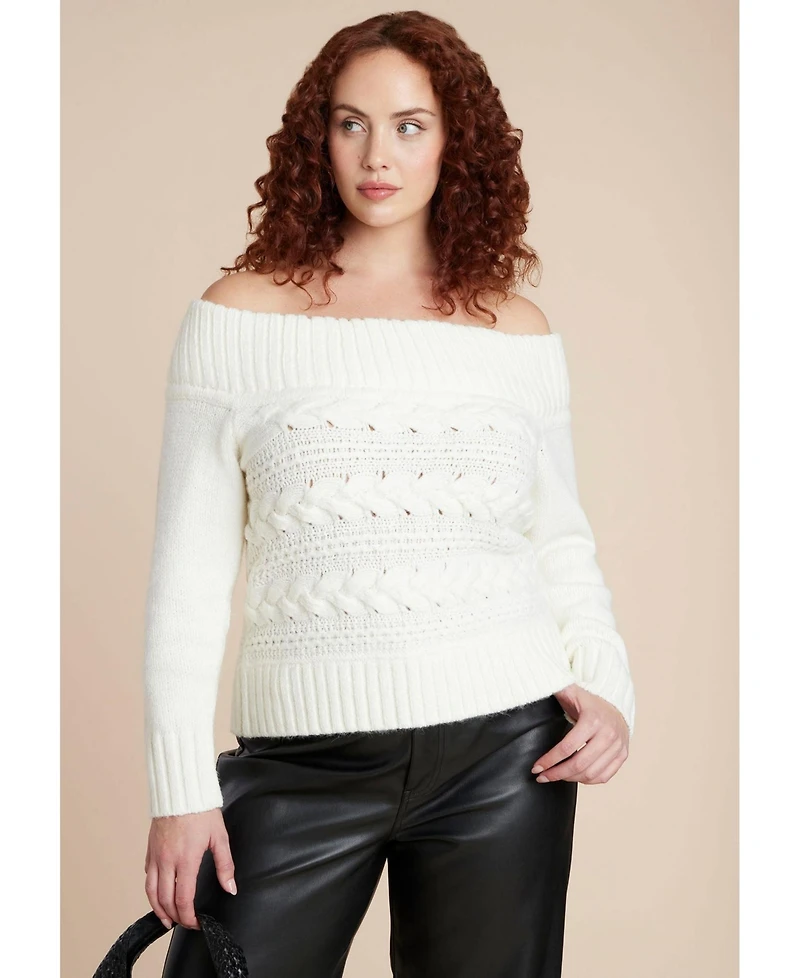 Eloquii Women's Off The Shoulder Cableknit Sweater