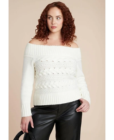 Eloquii Women's Off The Shoulder Cableknit Sweater