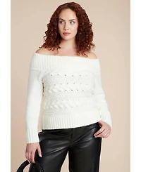 Eloquii Women's Off The Shoulder Cableknit Sweater