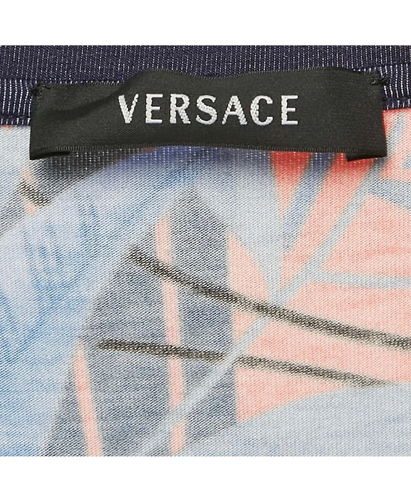 Pre-Owned Versace Women's Blue/orange Printed Jersey Long Sleeve T-Shirt