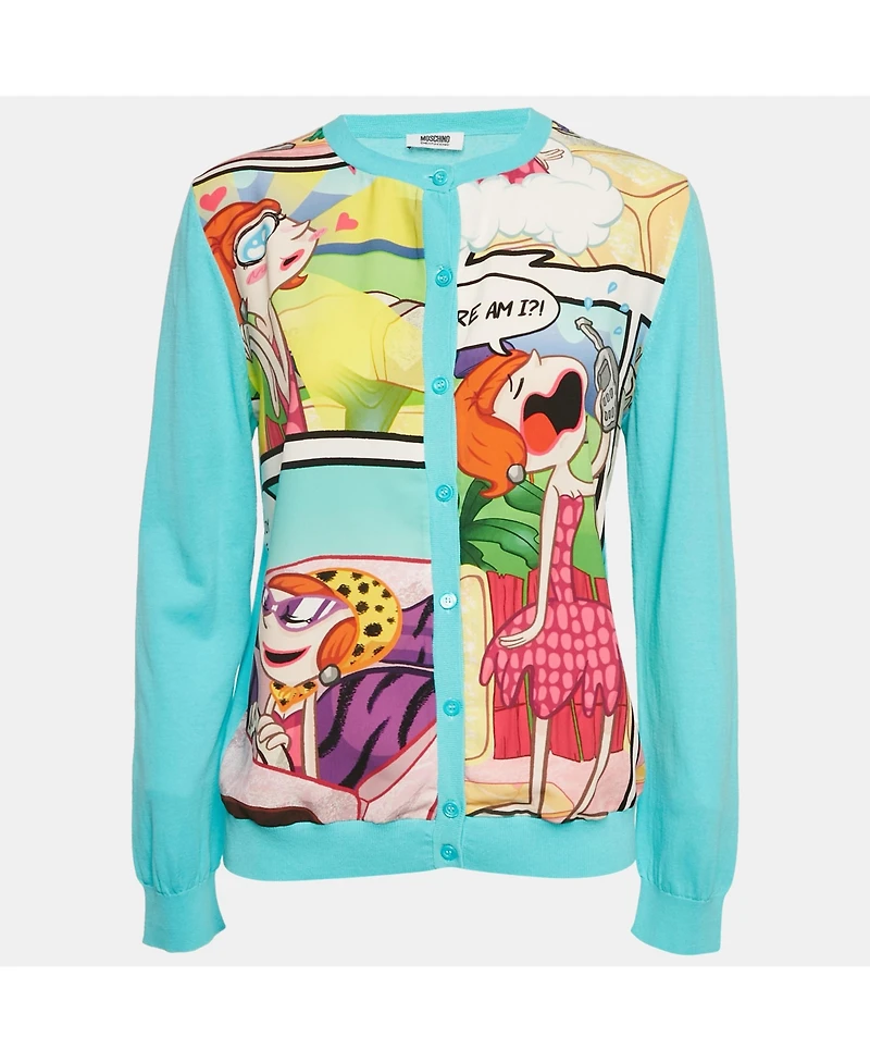 Pre-Owned Moschino Women's Cheap And Chic Blue Printed Chiffon And Cotton Knit Cardigan