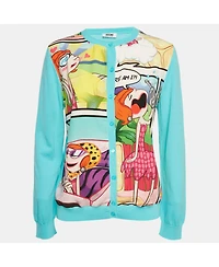 Pre-Owned Moschino Women's Cheap And Chic Blue Printed Chiffon And Cotton Knit Cardigan
