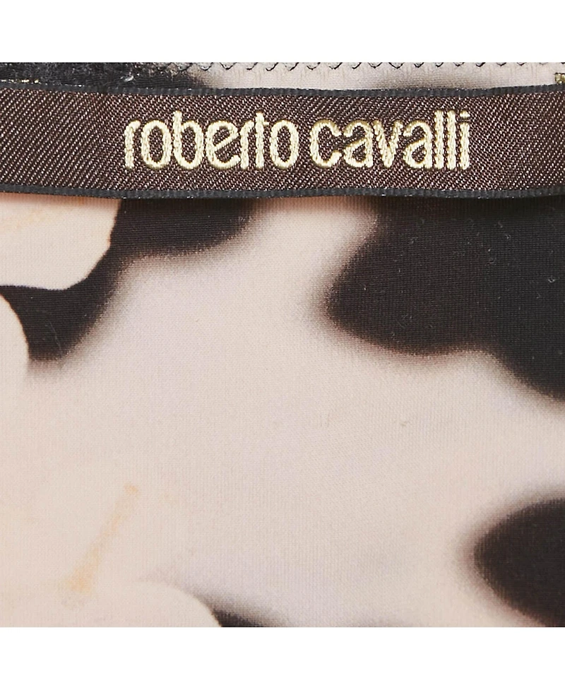 Pre-Owned Roberto Cavalli Women's Beige Cotton And Modal Faux Feather Detail T-Shirt